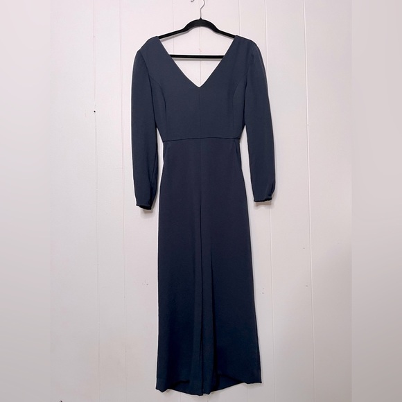 Wilfred Pants - Aritzia Wilfred Navy Ecoulement V-Neck Long Sleeve Wide Leg Jumpsuit Size 4
